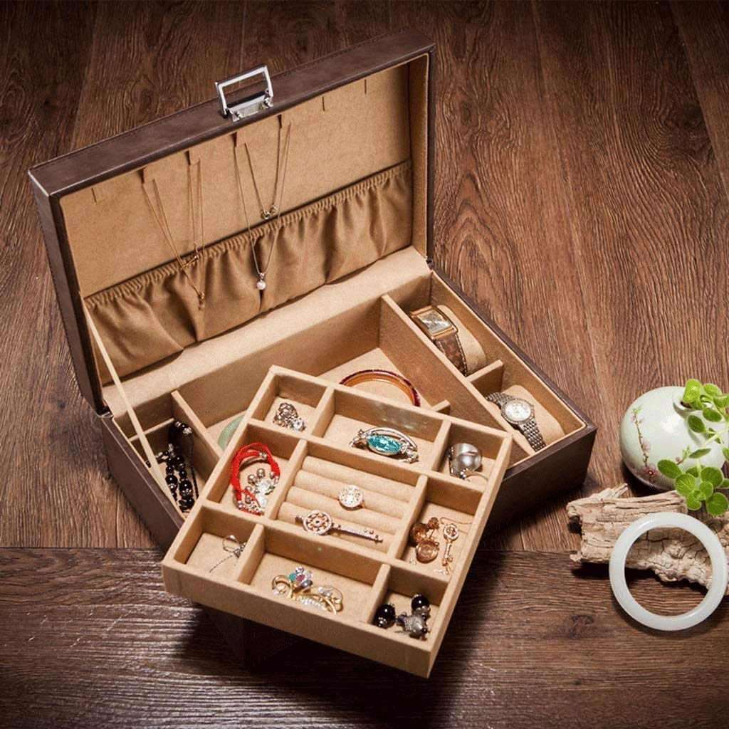 Uhrenbox, Uhren-Organizer aus PU-Leder und Vitrine für Schmuck oder Ringe mit Glasdeckel Present