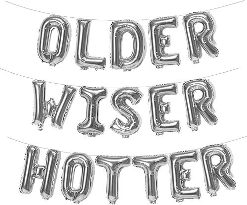 Miniatura 9 de Older Wiser Hotter - Globos de papel de aluminio con letras divertidas para decoraciones de cumpleaños para mujeres y hombres, suministros para