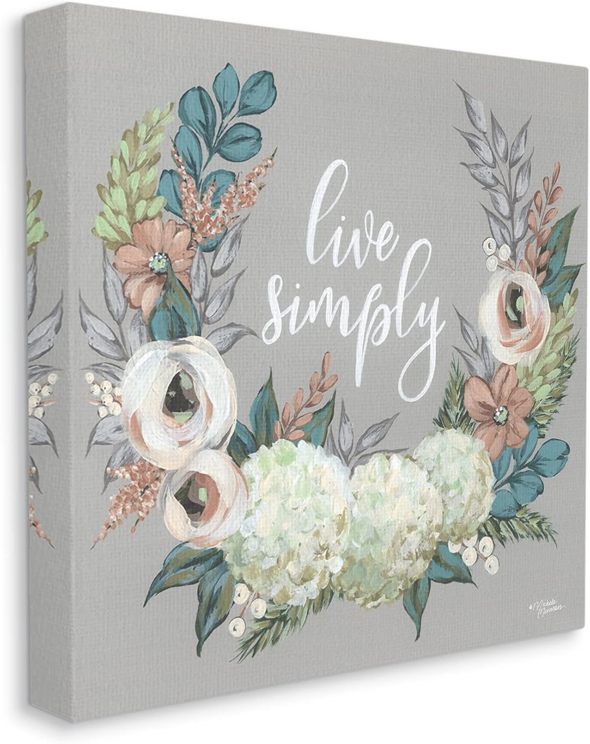 'Live Simply Sentiment Blooming Flower Wreath'| Canvas Art | Stupell Industries | 30 x 30 Inches, Easy to Hang and Sturdy, Made in USA, by Michele Norman