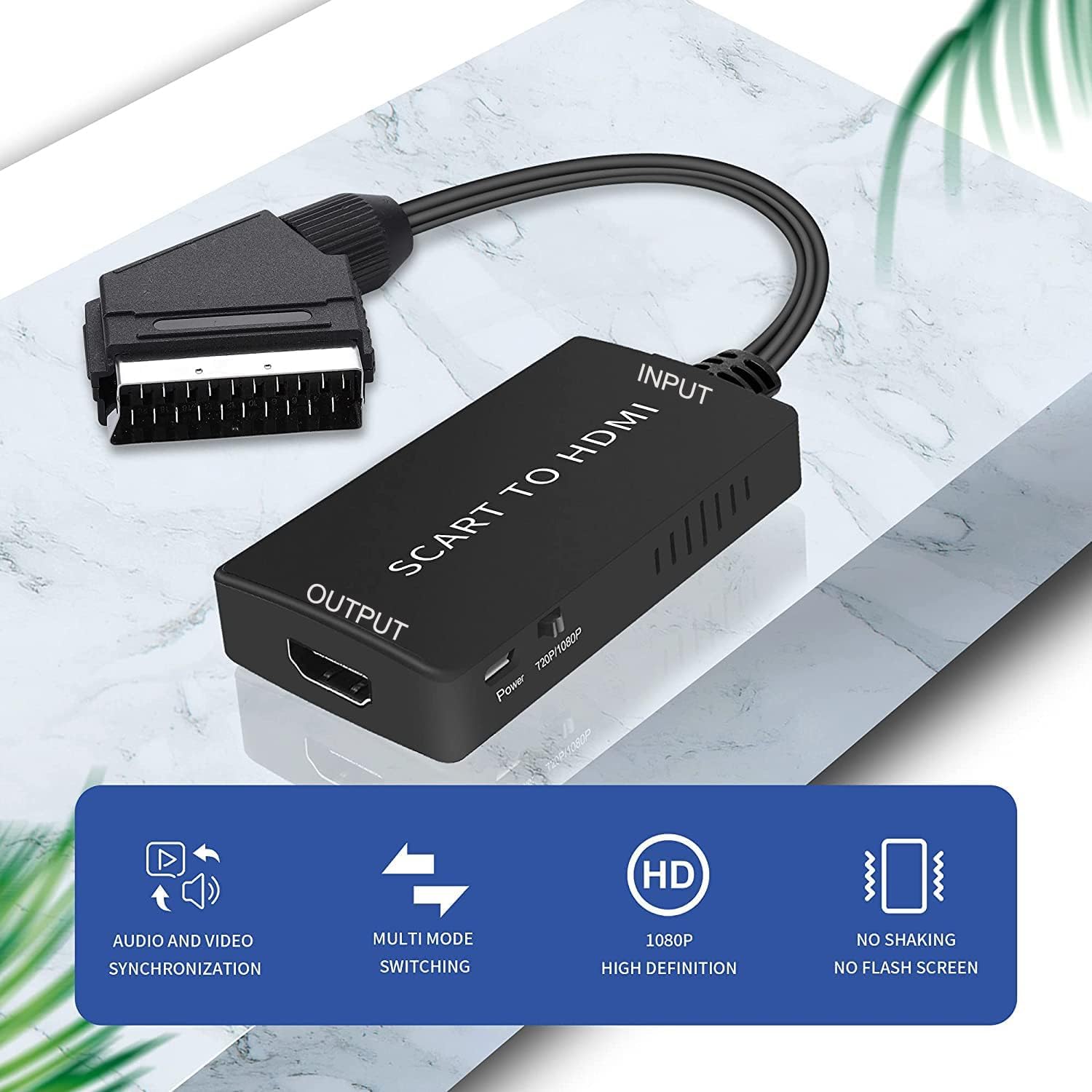 JiuYean Convertitore SCART a HDMI 720P 1080P per HDTV Proiettore Xbox PS3
