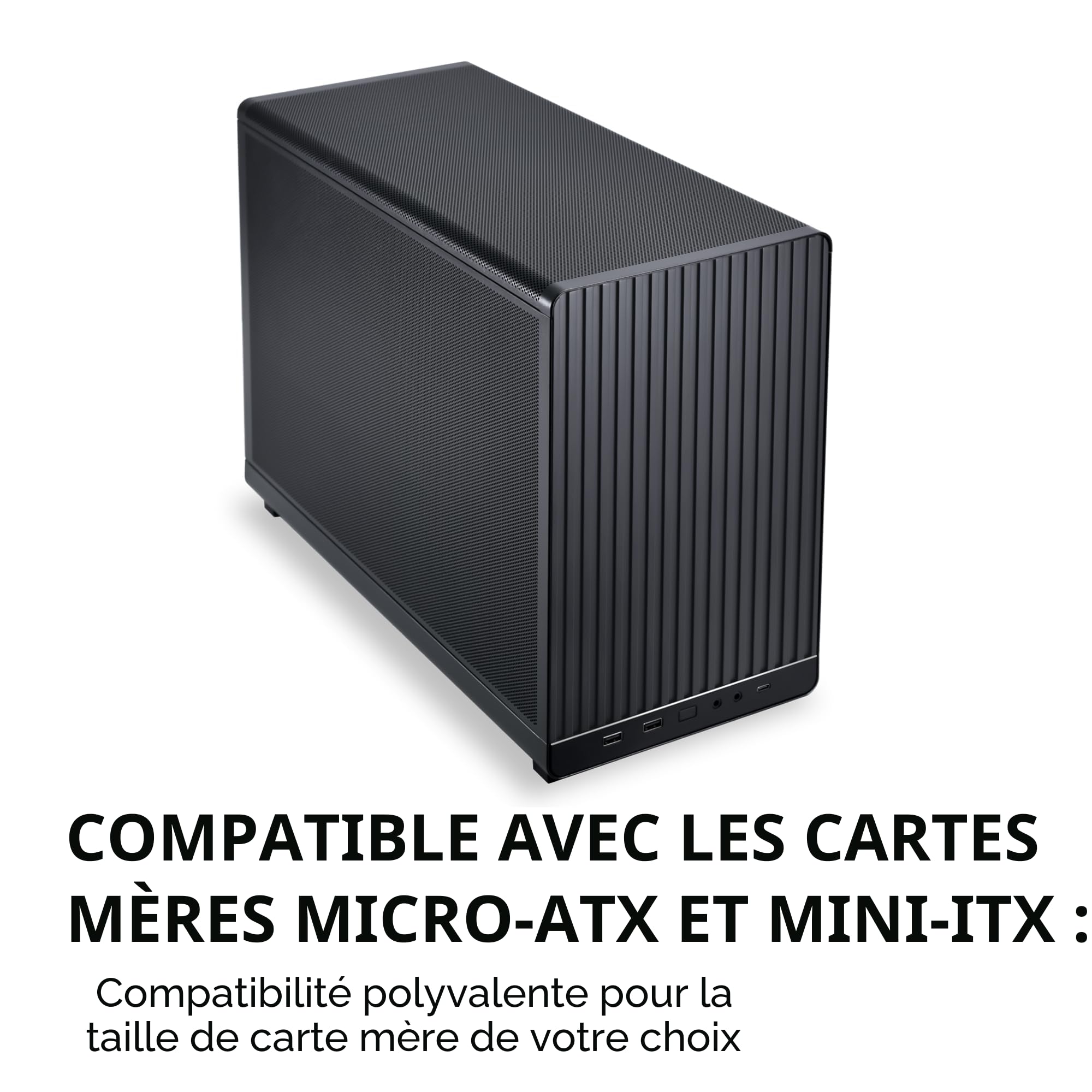 Boitier PC Lian Li DAN Cases A3-mATX, châssis Personnalisable, Espace de 415 mm pour la Carte Graphique, radiateur Jusqu’à 360 mm, Acier, Plastique, Noir