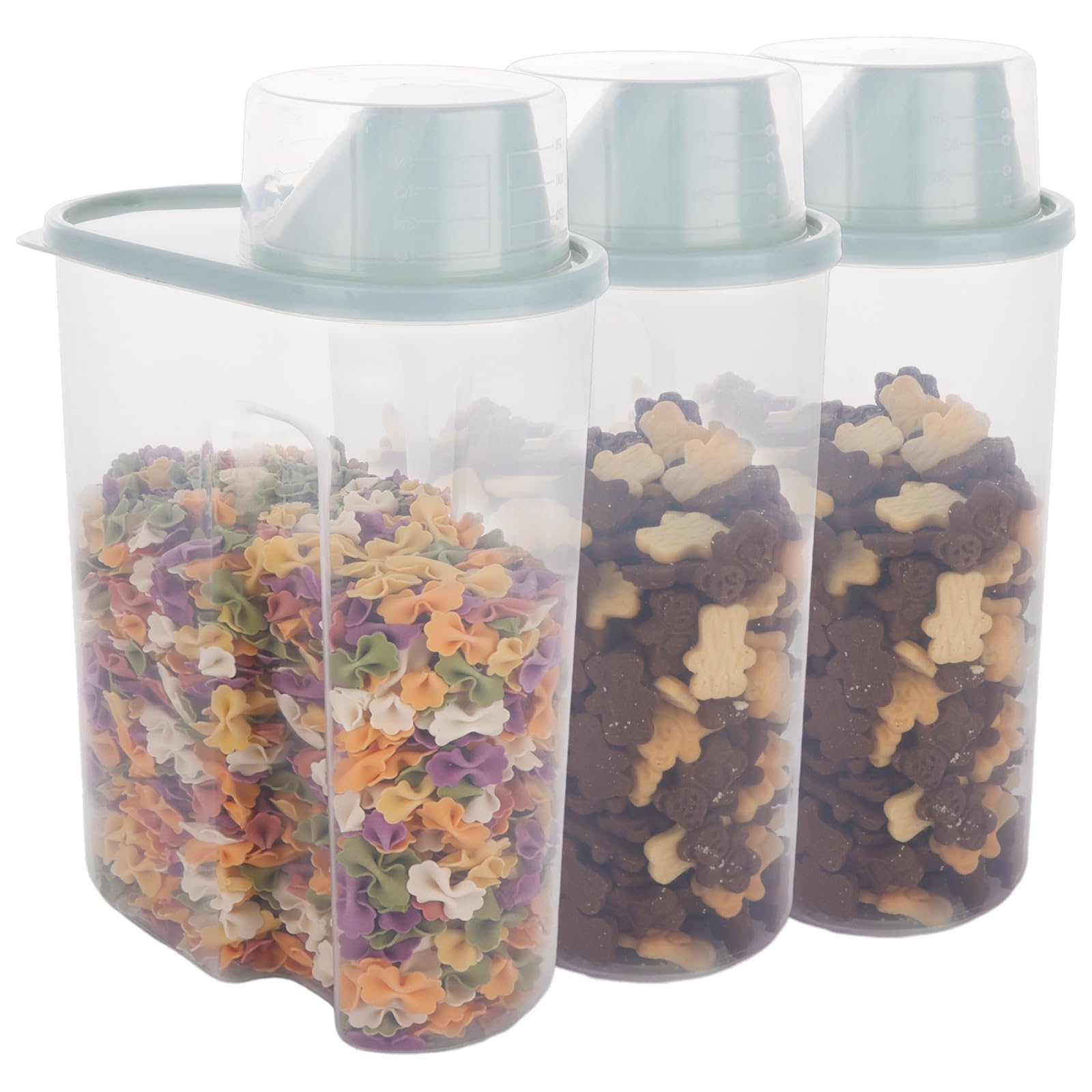 ZOFUN 3 Pcs Dog Food Containers 2.5 L, 15 x 23 cm Pet Food Storage Container with Measuring Cups, Airtight Dog Food Storage Containers with Pour Spout, Plastic Cat Food Containers for Dog, Cat, Bird