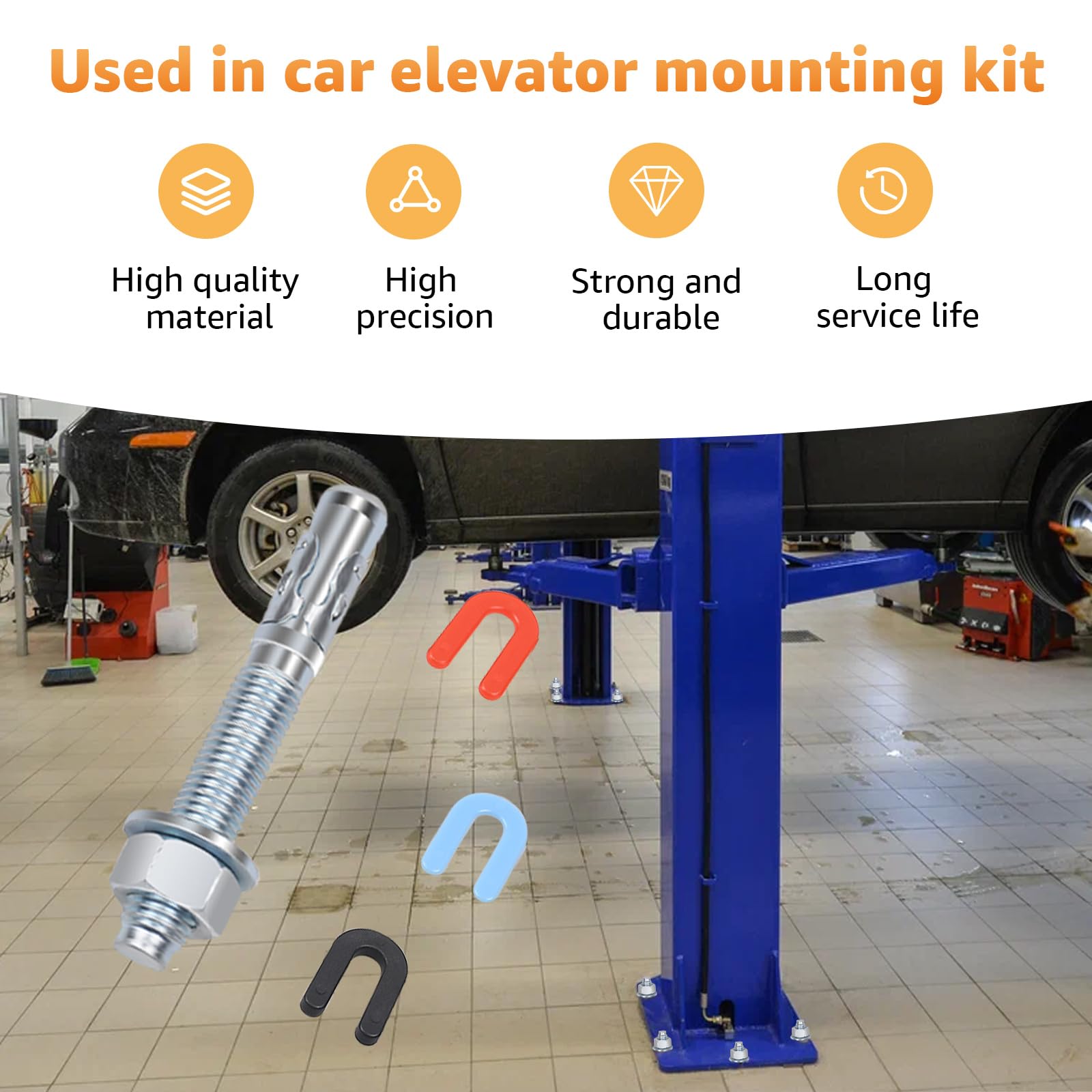 Kit de instalación de elevación, kit de instalación de elevación de coche (16 pernos de anclaje de cuña de 3/4 x 5.5 pulgadas)