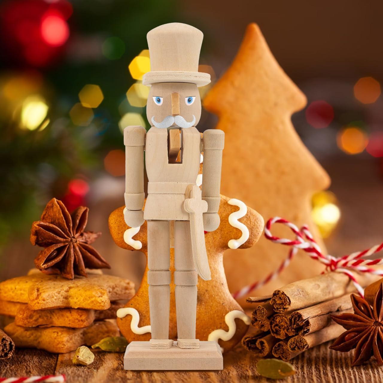 Didiseaon 3 Pcs Unfinished Wooden Nutcracker Christmas Paintable Nutcracker Figures Unpainted Soldier Ornament for Xmas DIY Craft Christmas Decor