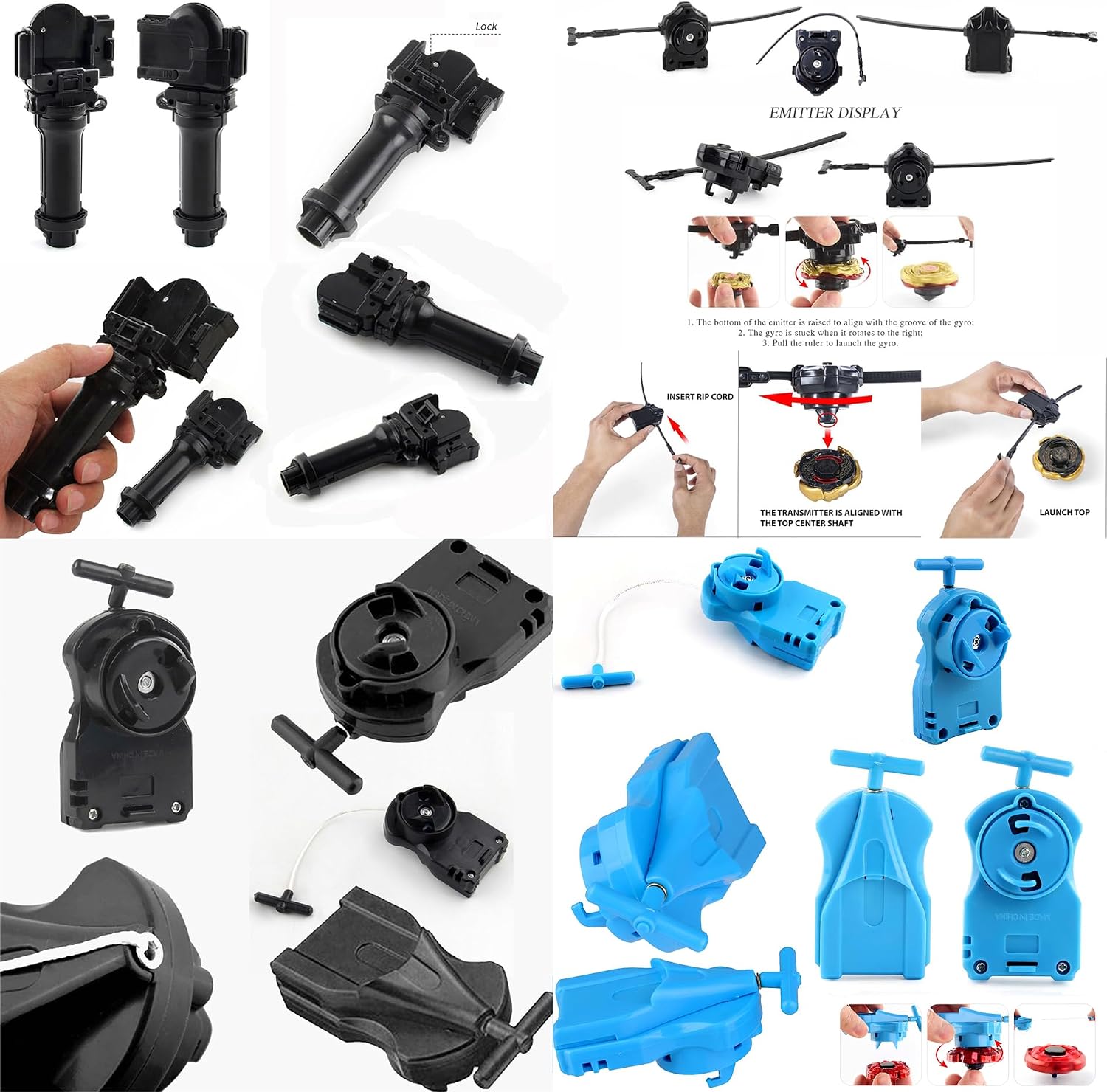 3 PCS Metal Fusion String Launchers (Only Compatible with Metal Fusion), Gyro Power Launcher, Spinning Tops & Launcher Grip (Blue Sting Launcher)