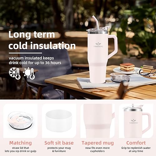 Miniatura 3 de Tamarac Vaso de 40 onzas con asa y tapa con popote, botella de agua reutilizable de acero inoxidable con aislamiento al vacío de doble pared, taza