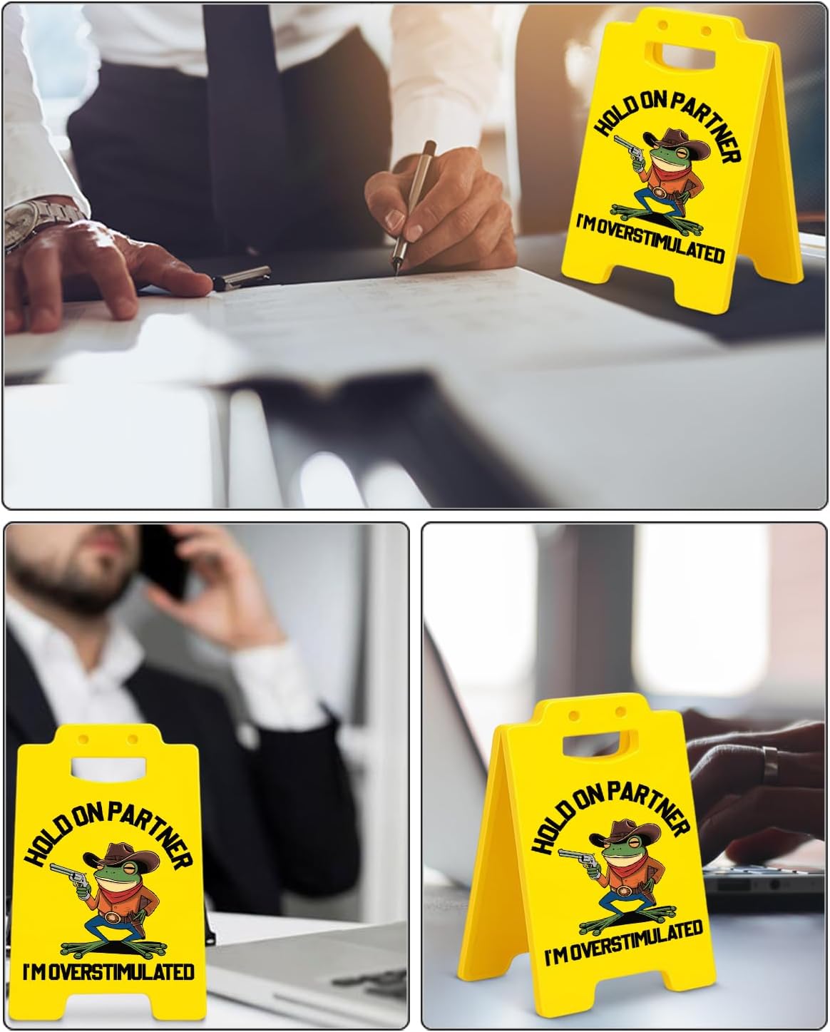 Funny Office Desk Decor Sign Hold on Partner I'm Overstimulated Sign Cubicle Decorations Stress Relief Gifts for Coworkers Teammates Friends - Image 6