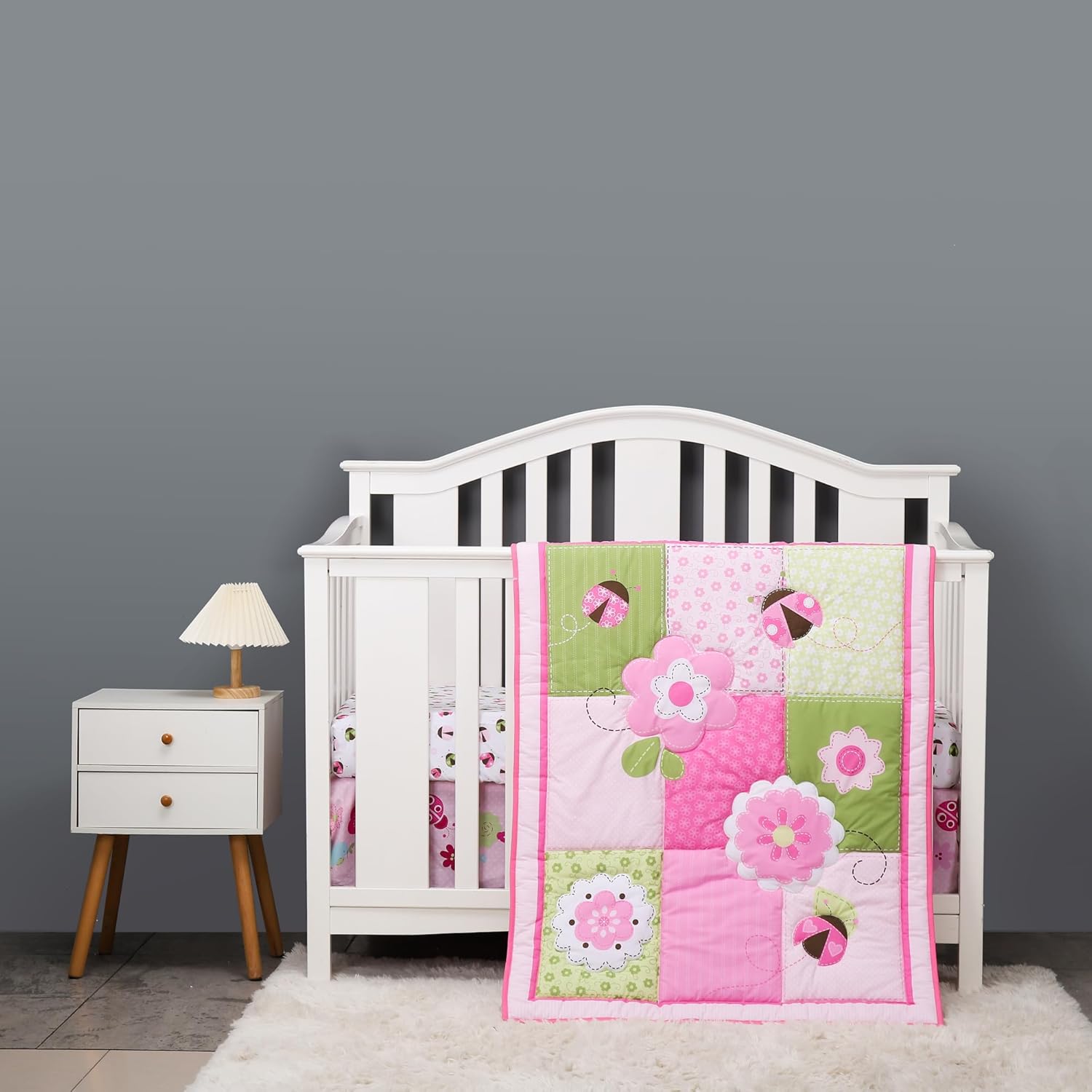 Amazon.com: CribMate Pink Floral Ladybird Nursery Crib Bedding Set 3 ...