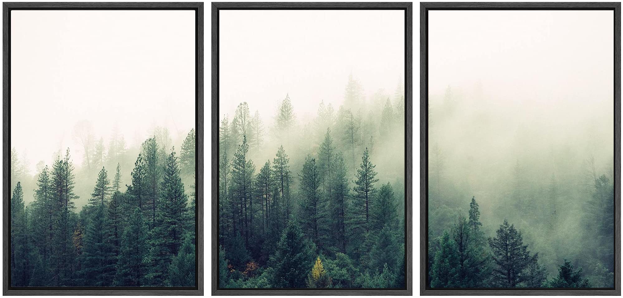 SIGNWIN 3 Piece Framed Canvas Wall Art Green Foggy Mountains Nature Wilderness Photography Abstract Rustic Aerial Canvas Prints Home Artwork Decoration for Living Room,Bedroom - 16 inchx24 inchx3 Panels
