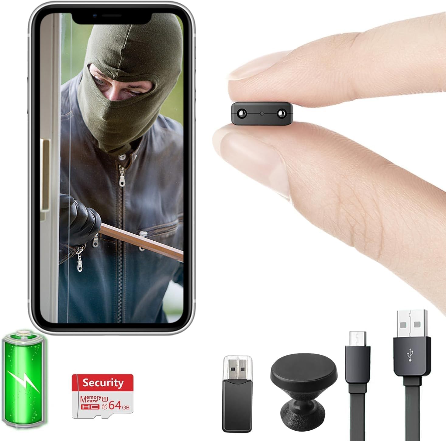 - 【Free 64G】 Smallest Wireless WiFi Battery Camera,HD1080P Portable Baby Monitor with Video Recording Live Feed Night Vision,Motion Detection,Cloud Storage,Remote Viewing for Security with iOS Android