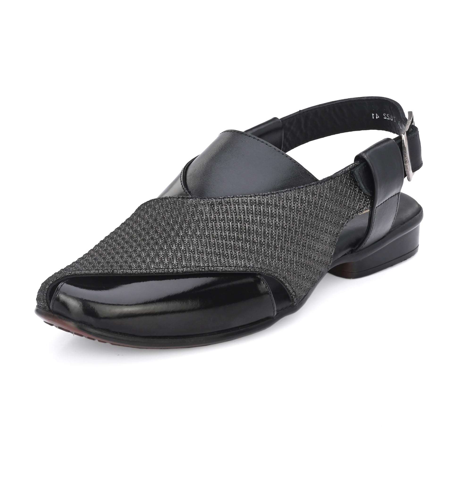 Men's Black Leather Peshawari Sandals with Buckle Closure-image-25