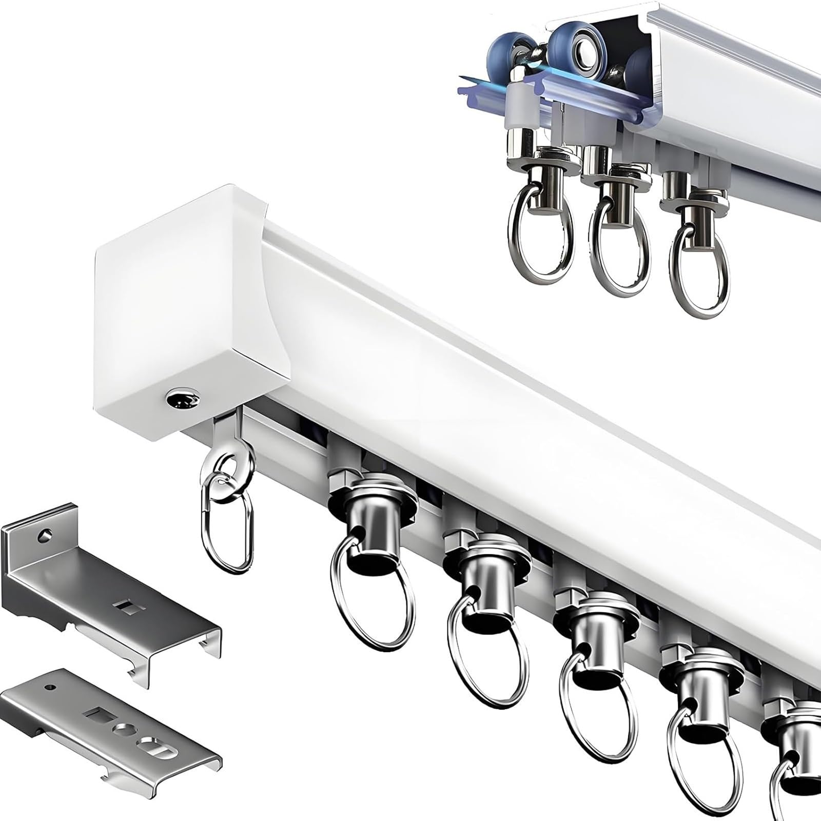 Binario para Cortinas Aluminio Robusto, Bastón Techo Pared Silencioso Blanco