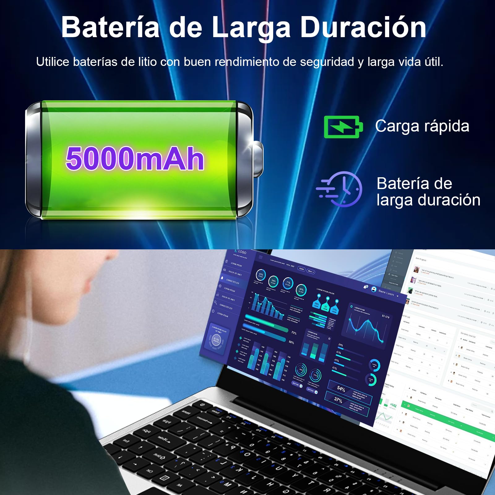 bvate 2026 Ordenador Portátil 14" Win11 8GB 256GB SSD Soporte 1TB SSD Expansión Portátils 2.4G+5G WiFi BT 4.2 USB HDMI 1920x1080 FHD con Ratón Inalámbrico y Teclado Español Membrana - Plata
