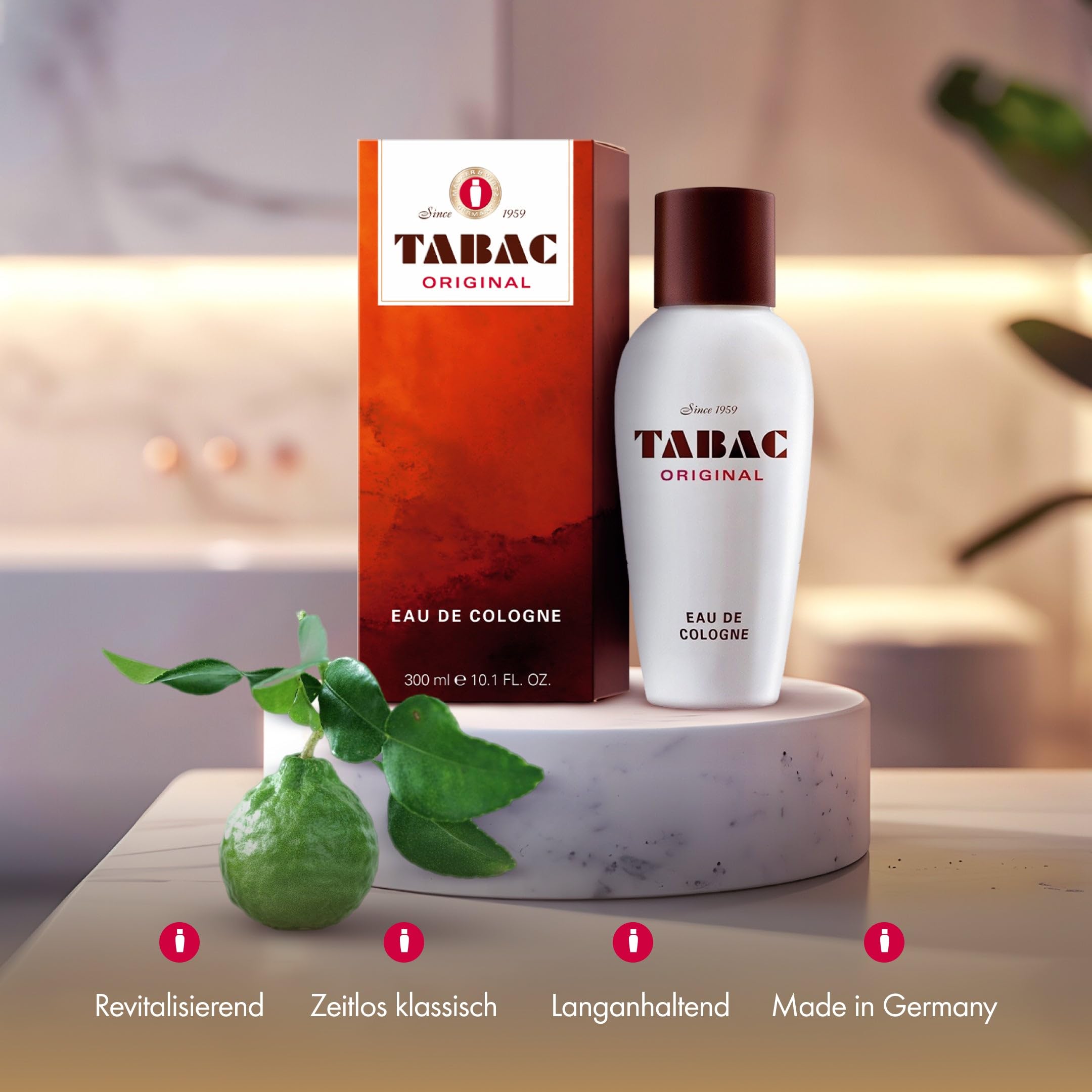 TABAC ORIGINAL Herren Eau de Cologne – Markanter, klassischer Männerduft mit Moschus & Ambra, herb-frische Nuancen und holzig-würzige Noten, Made in Germany, 300 ml Splash