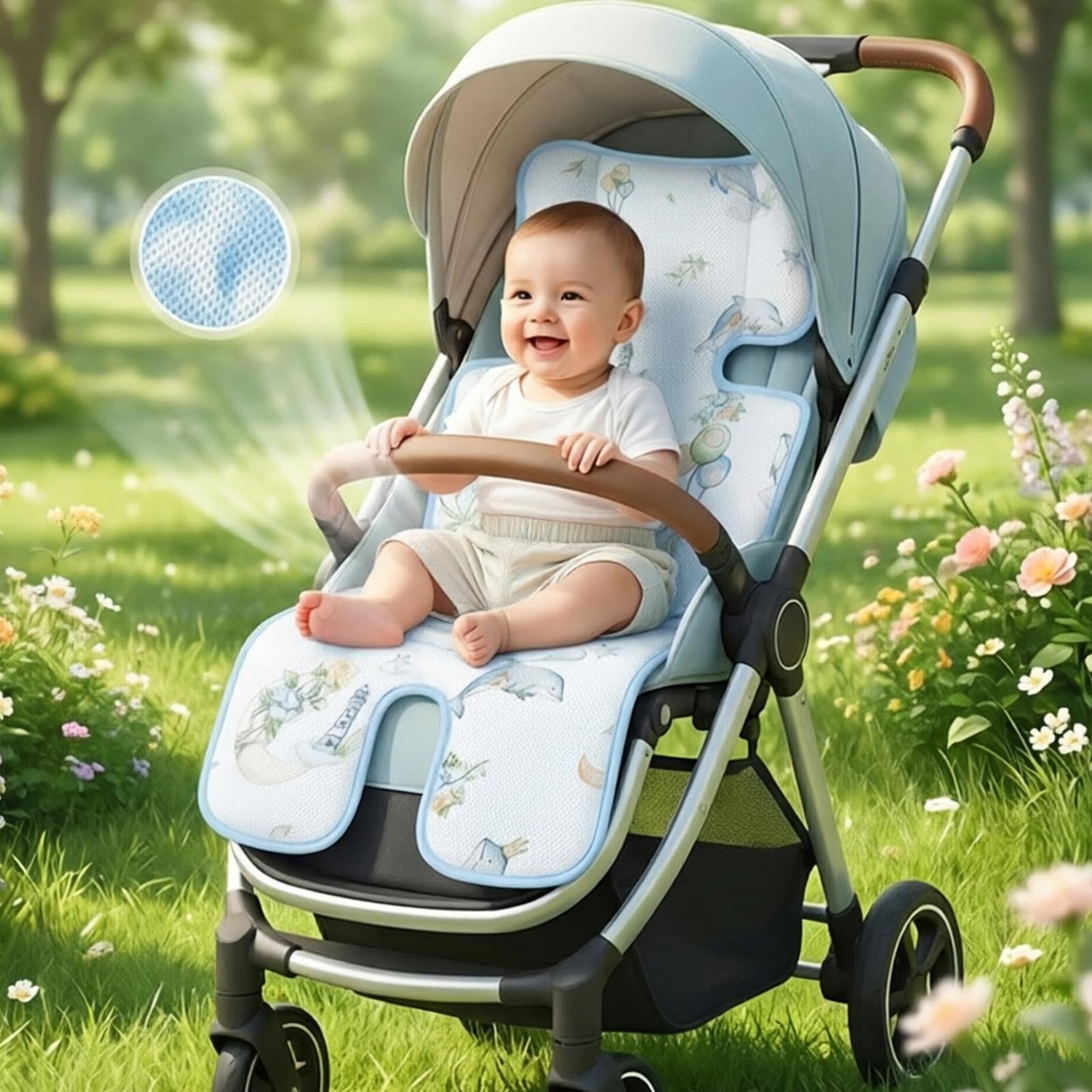 Cojín para cochecito de bebé - Colchoneta Universal Transpirable Cómoda - Almohadilla Refrescante para Niños,para Verano Viajes Paseos Siestas Coche Parque Hogar Dormir