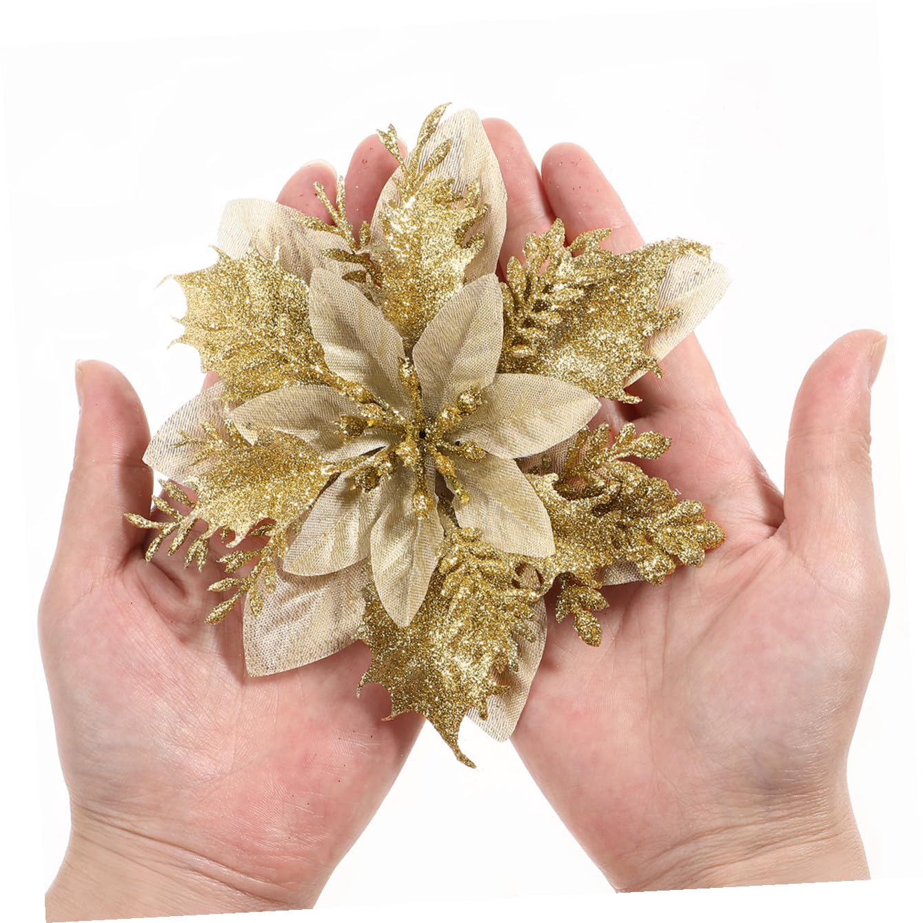 Alipis 12piezas Flores Poinsettia Brillantes para Decoración Navideña con Clips y Stems Adornos para Árbol De Navidad y Fiestas