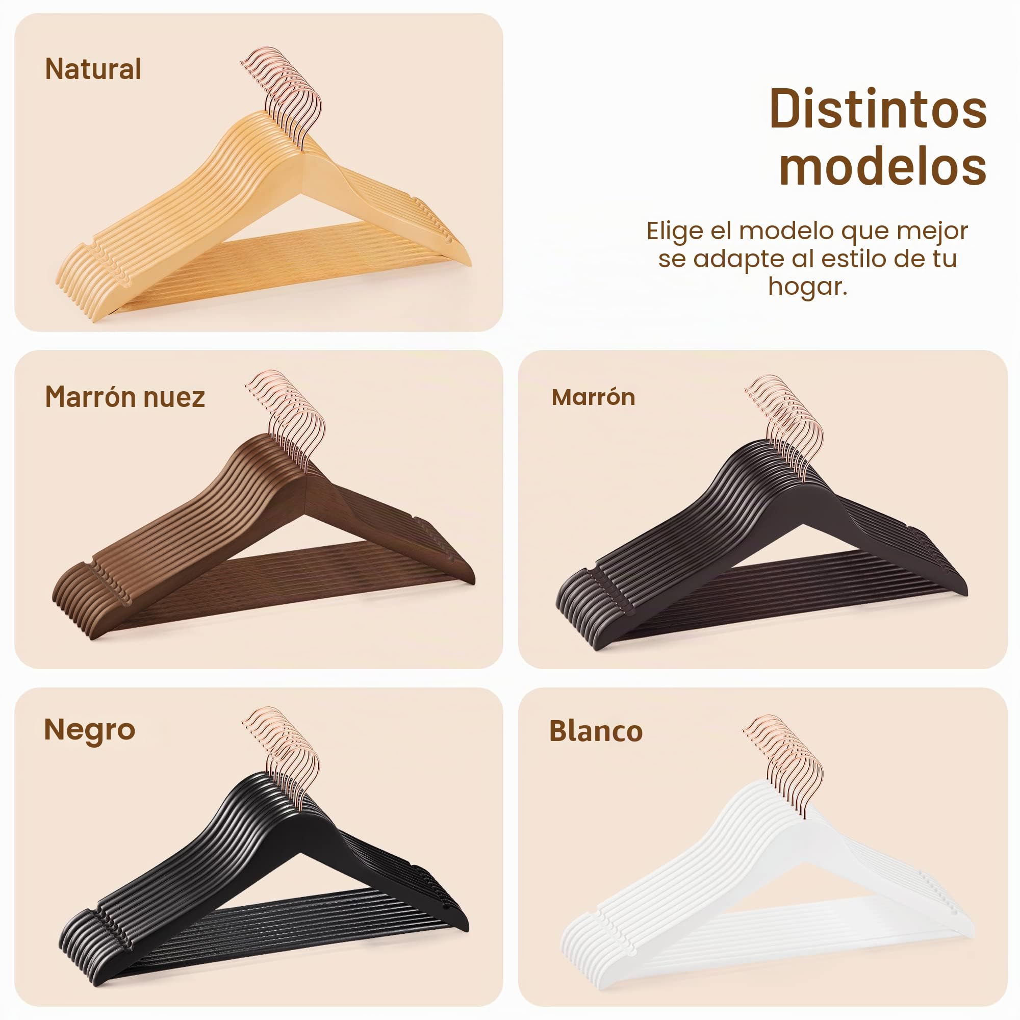HOUSE DAY 32Pcs Perchas de Madera Resistentes de Primera Calidad, para el día de la casa, para Ropa, Perchas Antideslizantes en los Hombros, con Gancho Giratorio de Color Oro Rosa, 45 cm, Noyer