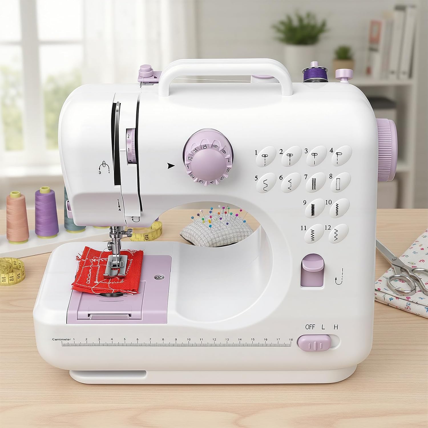 Beginner Sewing Machine with 12 Practical Stitches, 2-Speed Foot Control, Bright LED Lamp, 32-Color Thread Kit, Basic Sewing Supplies, Sewing Machine Table Match, Tool for Kids’ DIY Projects & Mends - Image 6