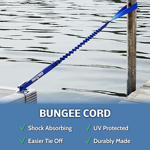 Miniatura 3 de Líneas de barco y lazos de muelle elásticos para muelles, un bucle y gancho, paquete de dos, fabricado en Estados Unidos (azul, 30 pulgadas con lazo