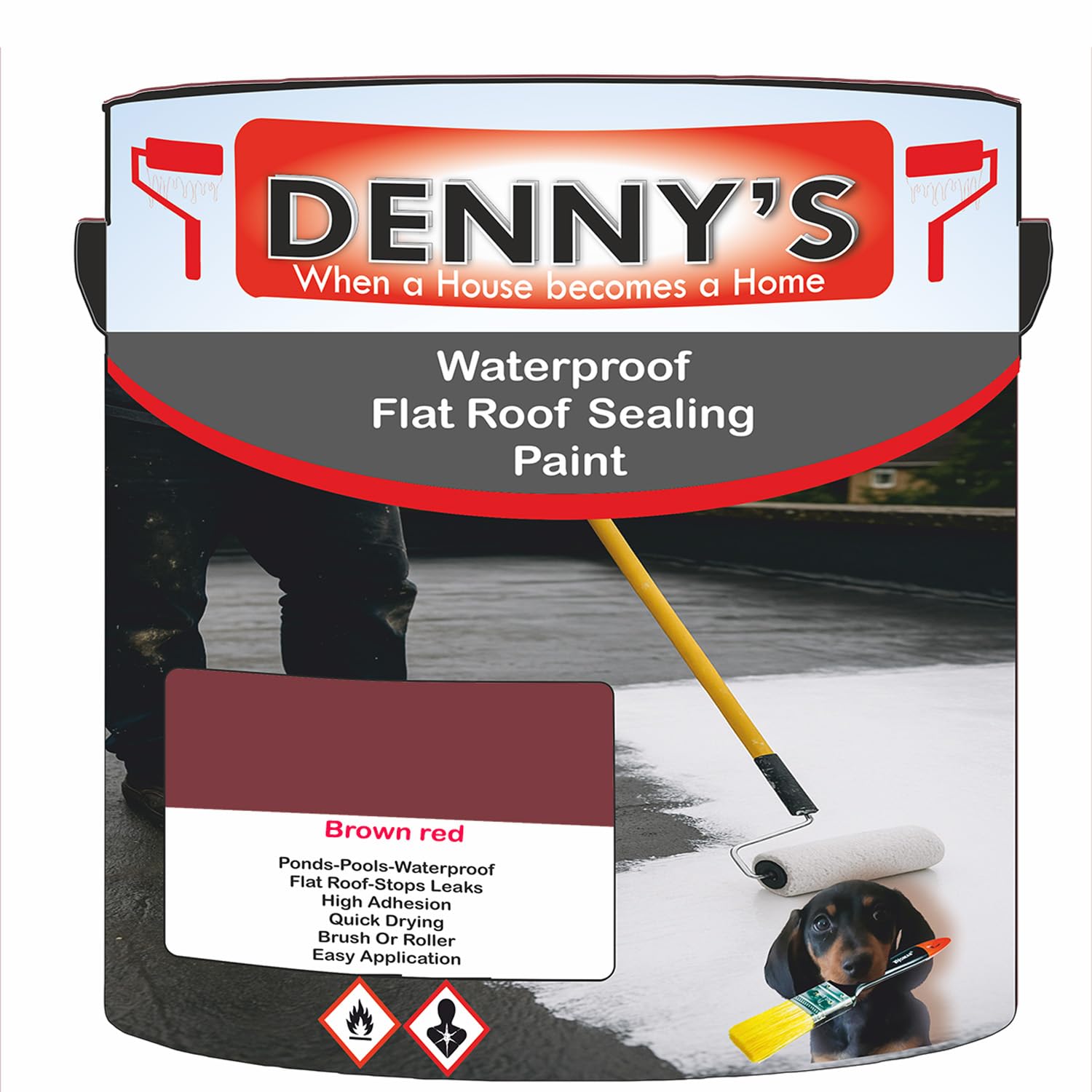 SCOOBYS PAINTS BACK IN THE MIX Chlorinated Rubber Flat Roof Paint – Waterproof Roof Sealer & Leak Repair Coating, Quick Drying, High Adhesion (Brown red, 1 Litre Tin) — image 1