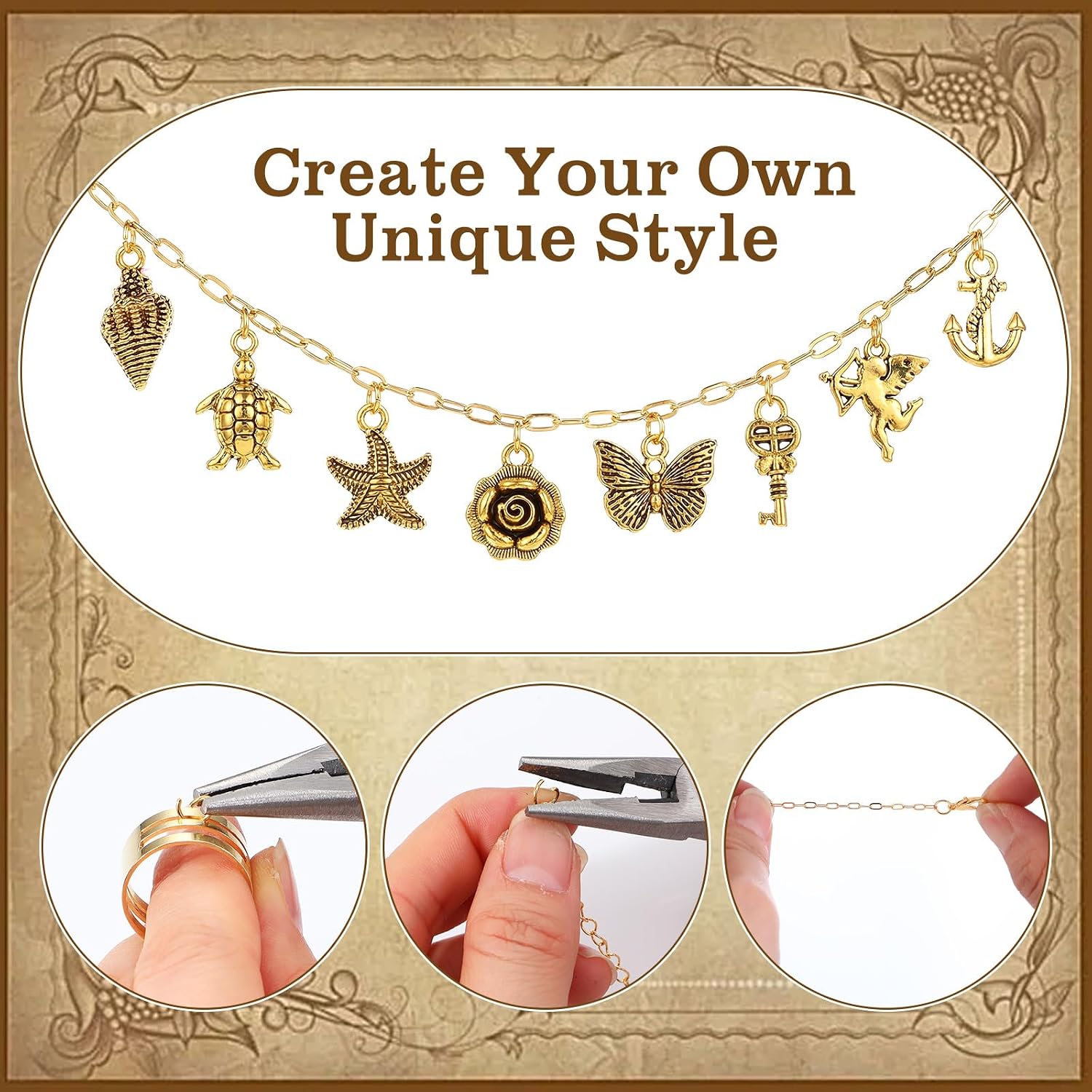 Sureio Bible Chain Jewelry Making Kit 16.4ft 5 Rolls DIY Gold Plated Chain Crafts with 90 Pcs Charms for DIY Necklace Bracelet Jewelry Accessory Christian Bible Spine Edge Decor(Cross,Gold)