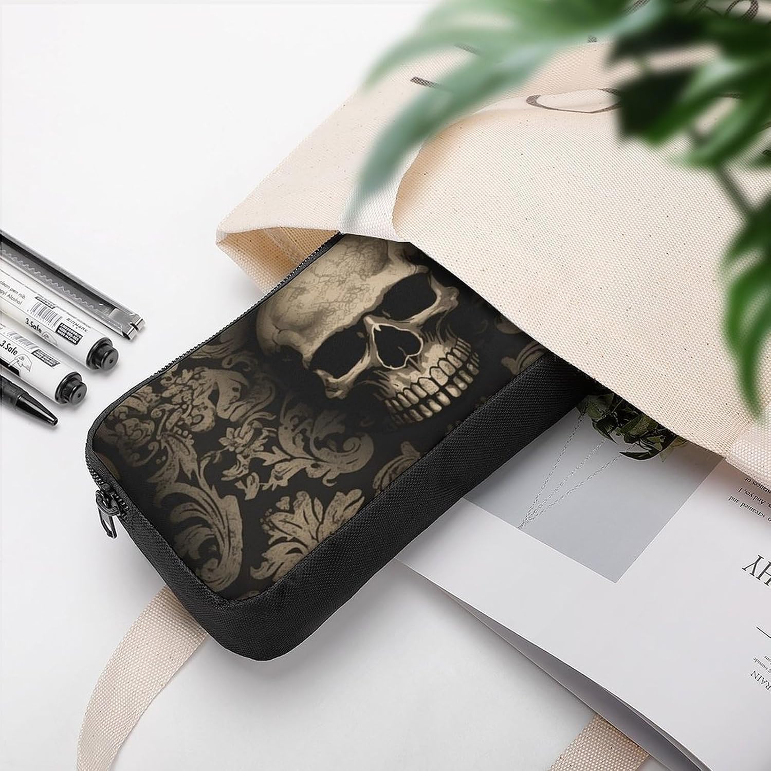 Gothic Wallpaper Skull Pencil Case Large Pencil Bag with Zipper image 5