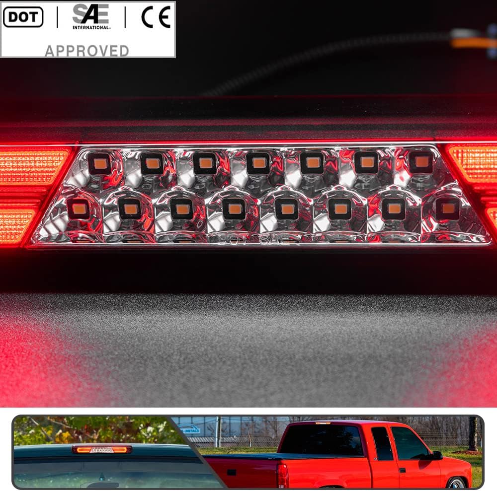 LED Third Brake Light for Chevy GMC Sierra C1500 C2500 C3500 K1500 K2500 K3500 Extended Cab Models 1994-2000 3rd Brake Lights Rear Center High Mount Stop Lamp Roof Cargo Lights Red Lens