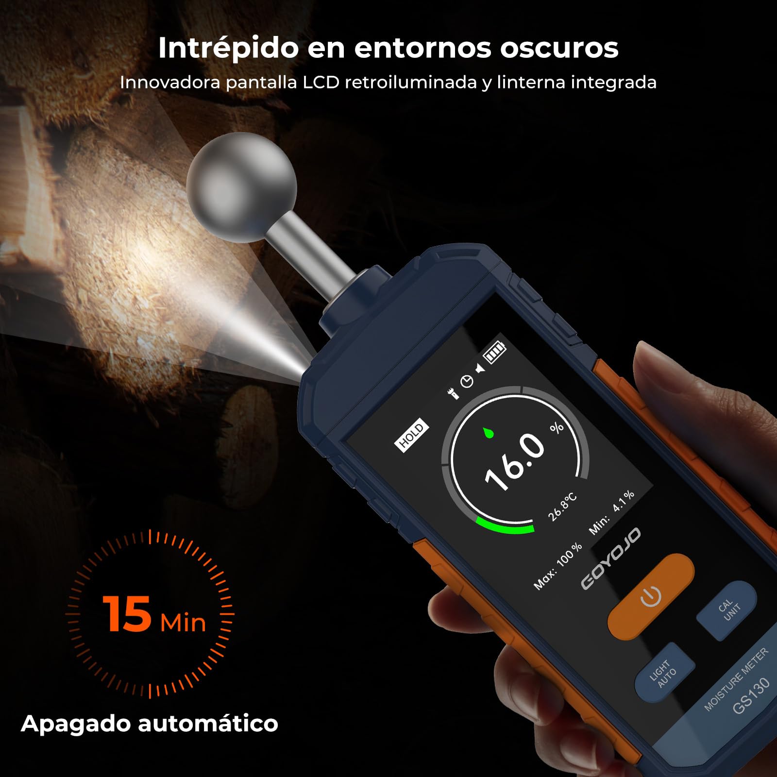 Medidor de Humedad, GOYOJO Medidor de Humedad para Madera con Pantalla LCD y Alarma Acústica, Recargable para Madera, Paredes y Materiales de Construcción, Detección de 5 a 40 mm