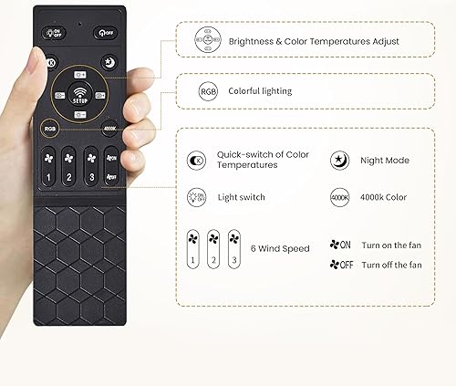 Miniatura 9 de Ventilador de suelo con luces RGB y control remoto, lámparas de pie de 3 velocidades con botón, ventilador LED vertical blanco, atenuación continua