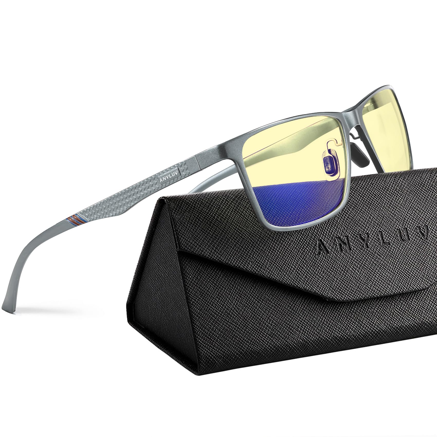ANYLUV Blue Light Glasses Men, Relieve Eyestrain and Eye Protection, Al-Mg Metal Computer Blue Light Blocking Glasses