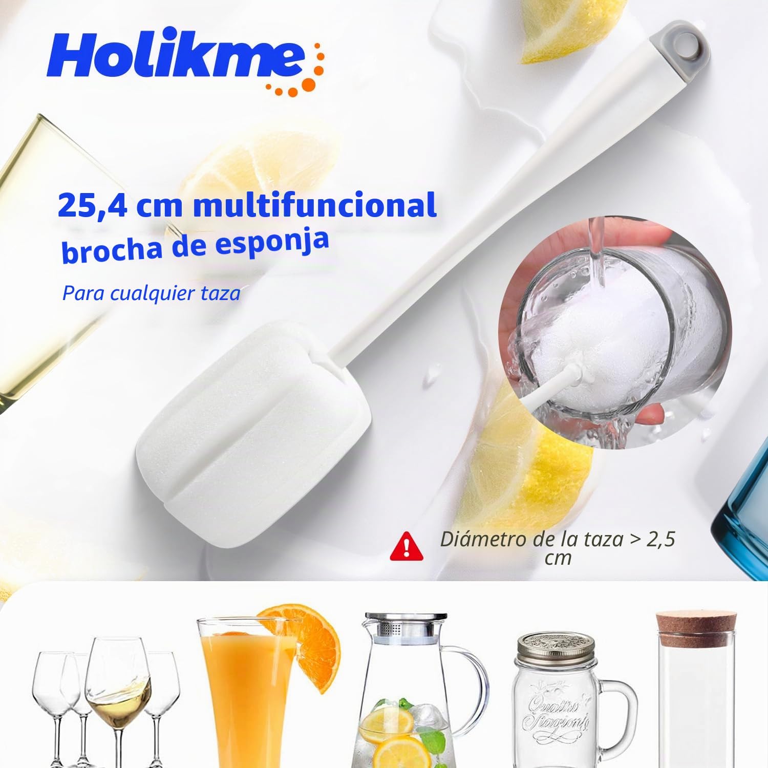 Holikme Juego de 8 cepillos de limpieza para botellas, limpiador de botellas de mango largo para lavar botellas de cerveza de cuello estrecho, decantador de vino, cubierta de taza, color blanco