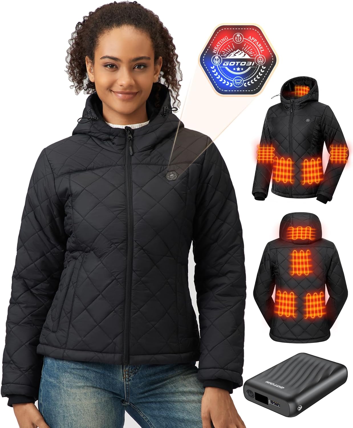 Quilted Heated Jackets for Women With 12V 18400mAh Battery Pack, Lightweight Coat for Cycling, Camping & Ice Skating