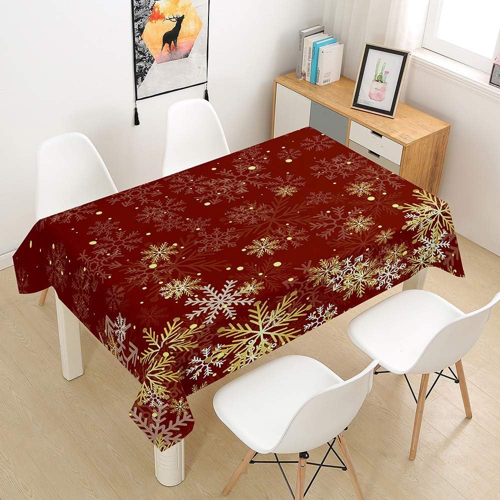 Tovaglia Antimacchia 300x140 cm Rettangolare Rosso Natalizio Tovaglie Impermeabile 3 Metri Copritavolo Poliestere Protezione Tavolo Fiocchi di Neve, per Feste (12-14 Posti) a-9708