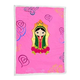 Linzy Plush Virgin Mary Our Lady of Virgen de Guadalupe Baby Double Blanket, Super Soft Baby Double Blanket 50x40 Inch, Pink, 62312