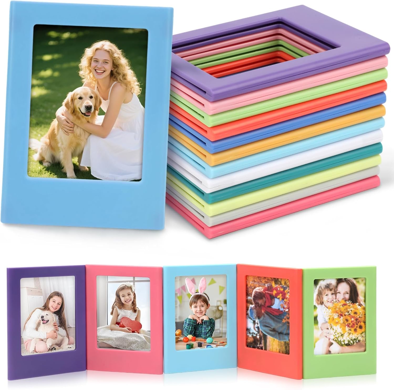 Mototo 48 Pack Magnetic Picture Frame for Fujifilm Instax 2.5x3.5in Mini Table Photo Frame Holder Fridge Magnets Photo Frames for Fridge School Office Wallet Size Picture Frames, 12 Colors