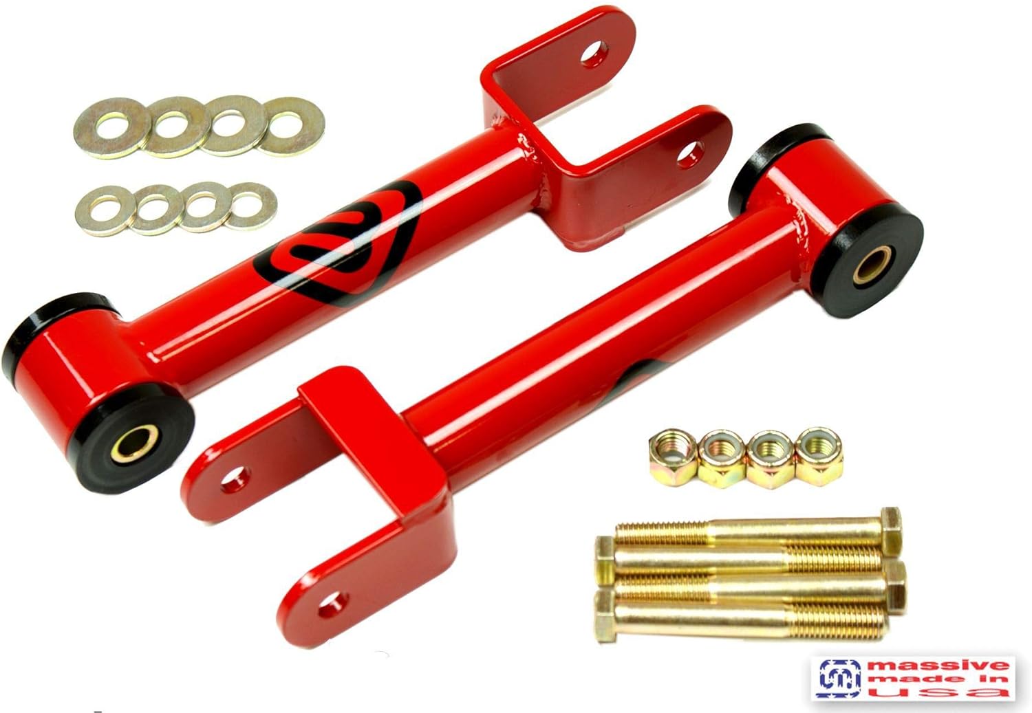 Made in USA MIRROR RED COMPETITION SERIES Competition Upper, Lower Control Arm kit with Brace Compatible with 68-72 GM A Body GS 350 455 Skylark Chevelle El Camino Monte Carlo Cutlass 442 Le Mans GTO