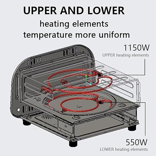 Miniatura 8 de Horno eléctrico para pizza interior de 1700 W, para encimera, calentamiento rápido de hasta 850 F, pantalla táctil, 6 modos preestablecidos,