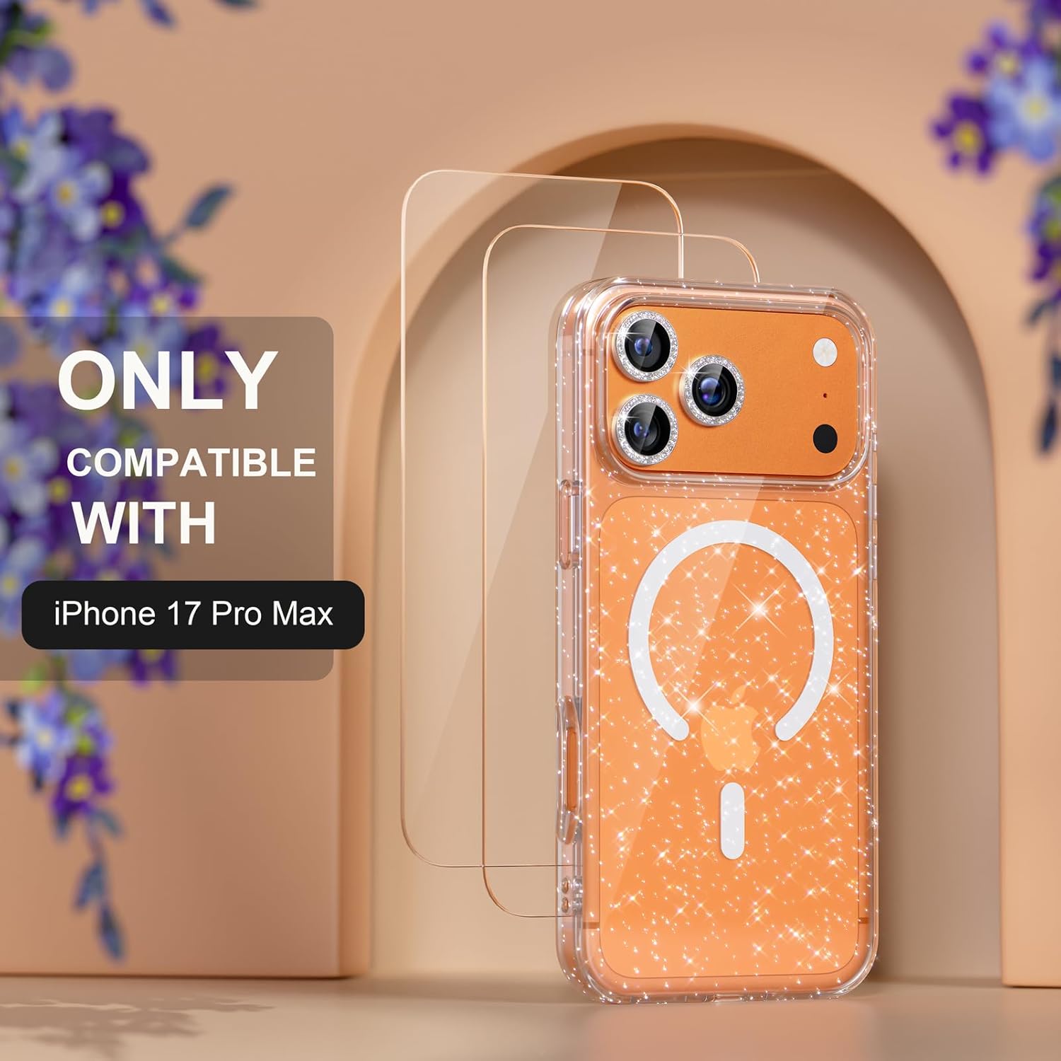 Choiche Magnetic for iPhone 17 Pro Max Case Compatible with MagSafe, Women Cute Glitter Sparkly Phone Case with Diamond Camera Lens Protectors, Military-Grade Drop Protection 6.9" (Clear) - Image 2