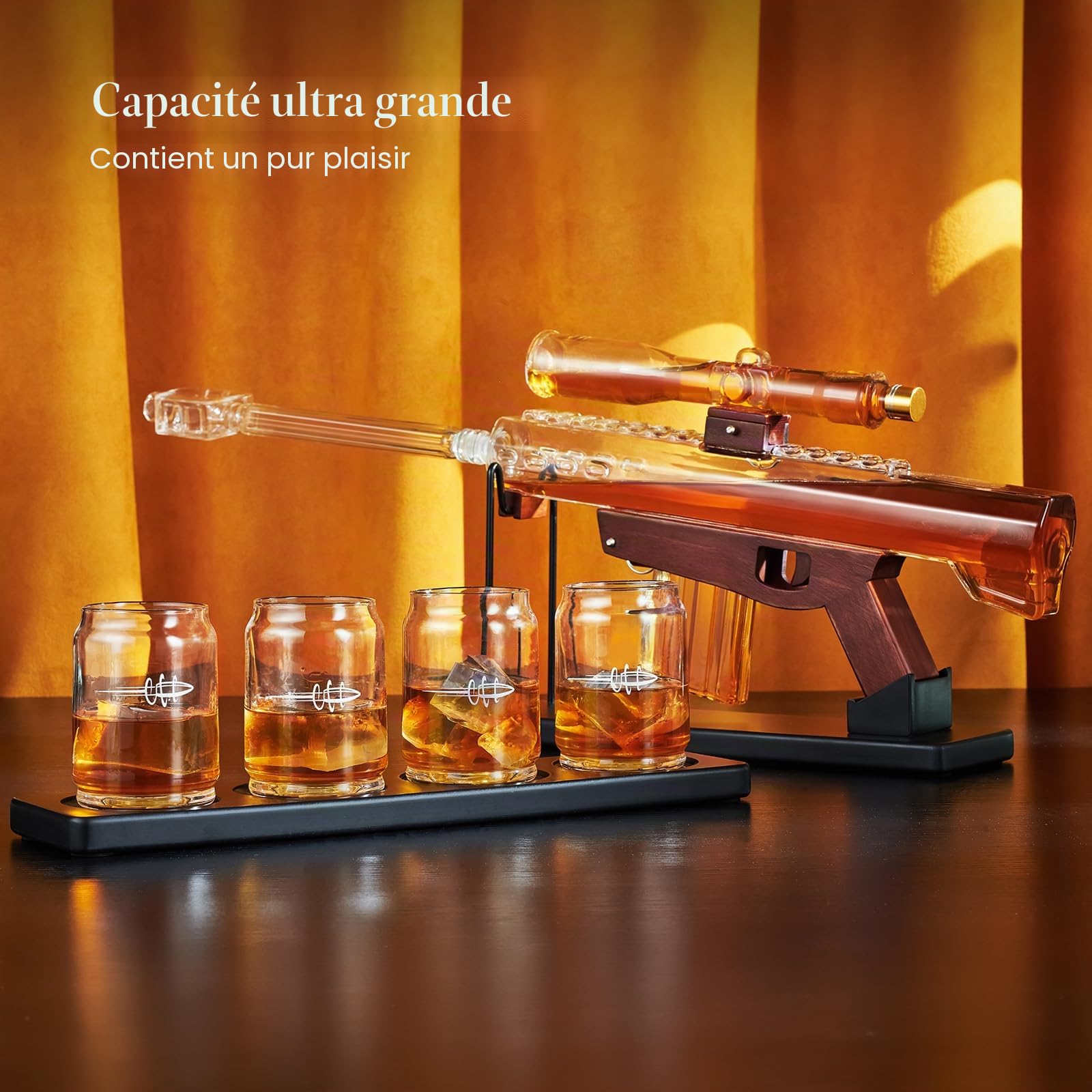 Cadeaux pour homme, papa, ensemble de carafe à whisky Kollea pour homme, ensemble de décanteur avec 4 verres à balles et télescope de visée, idée de cadeau de Noël, d'anniversaire, distributeur