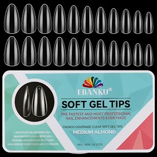 EBANKU Gel Nail Tips Kit, 550PCS Clear Full Cover Pre-shaped False Nails False Press on Nails with Box for Nail Art Salon and Home DIY, 10 Sizes (Medium Almond)