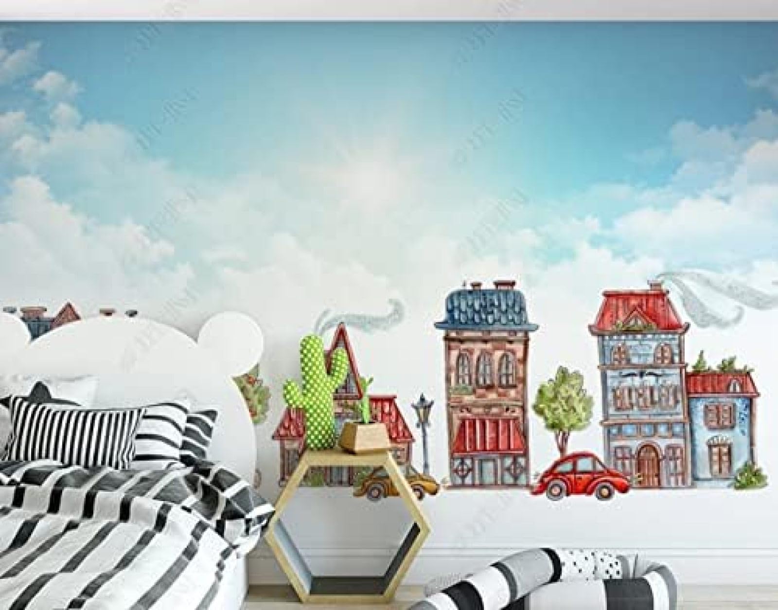 Peinture à la main à l'aquarelle pour agrandir l'espace salon papier peint intissé mural 3D