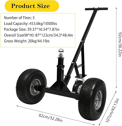 Miniatura 6 de Carretilla ajustable para remolque, plataforma rodante para remolque, de acero al carbono, capacidad de 1000 libras, altura ajustable de 19 a 26