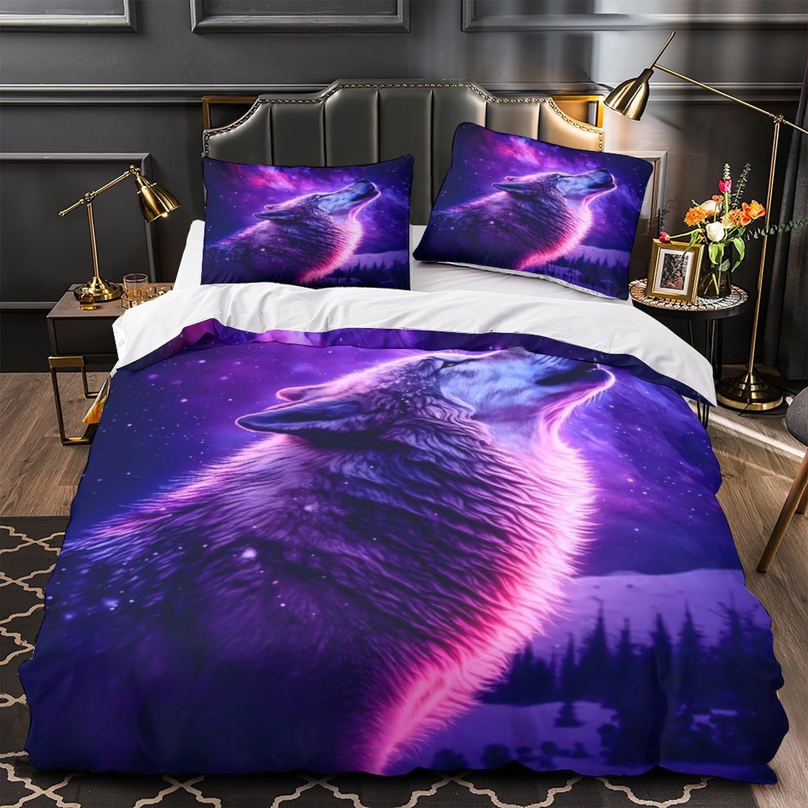 Parure de lit loup en microfibre 3D hypoallergénique et douce
