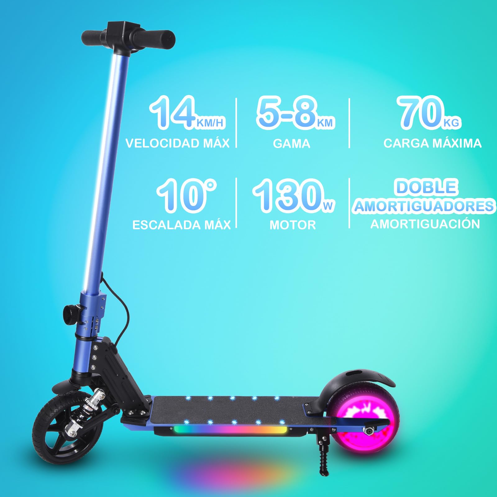 Patinete Eléctrico para niños,Plegable Niños 6 a 12años,Patinete Electrico Niño Pantalla LED,Patinetes Electricos Alcance de 5-8 KM,Patinete Luces LED Coloridas,Regalo para Niños (Azul) (S5)