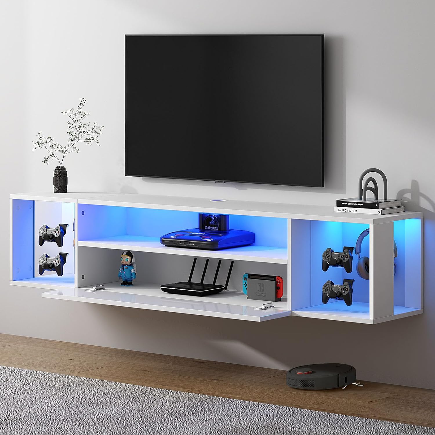 SogesPower Floating TV Stand Wall Mounted with Lights,LED