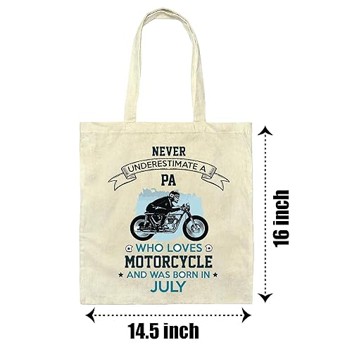 Miniatura 2 de Motorcycle Loving DADA Born in JULY Gift Idea Natural White Multicolor Canvas Tote Bag