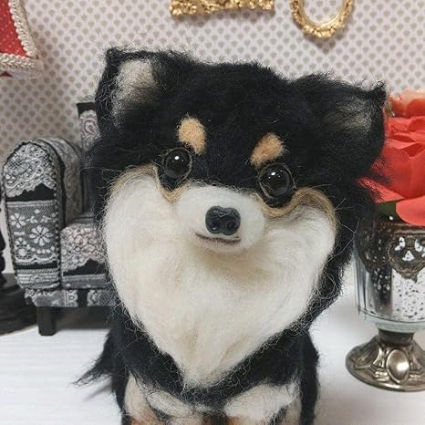 Amazon 羊毛フェルト ロングコートチワワ ブラックタン チワワぬいぐるみ 45 ぬいぐるみ おもちゃ