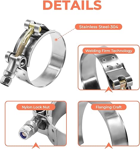 Miniatura 3 de 14 abrazaderas de manguera de perno en T de 7 tamaños, abrazadera de acero inoxidable 304 Turbo Intercooler de admisión, rango de trabajo de
