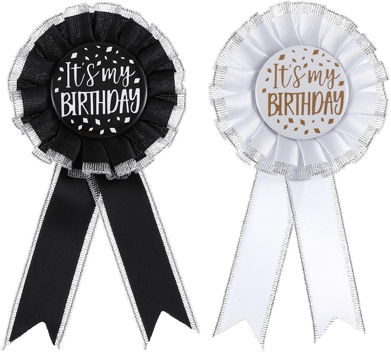 4 Pcs Happy Birthday Pin It's My Birthday Button Ribbon Pin Satin Fabric Happy Birthdays Button Apparel Pins Award Ribbon Badge Celebration Accessory for Women Men Party Decoration Gift Black White