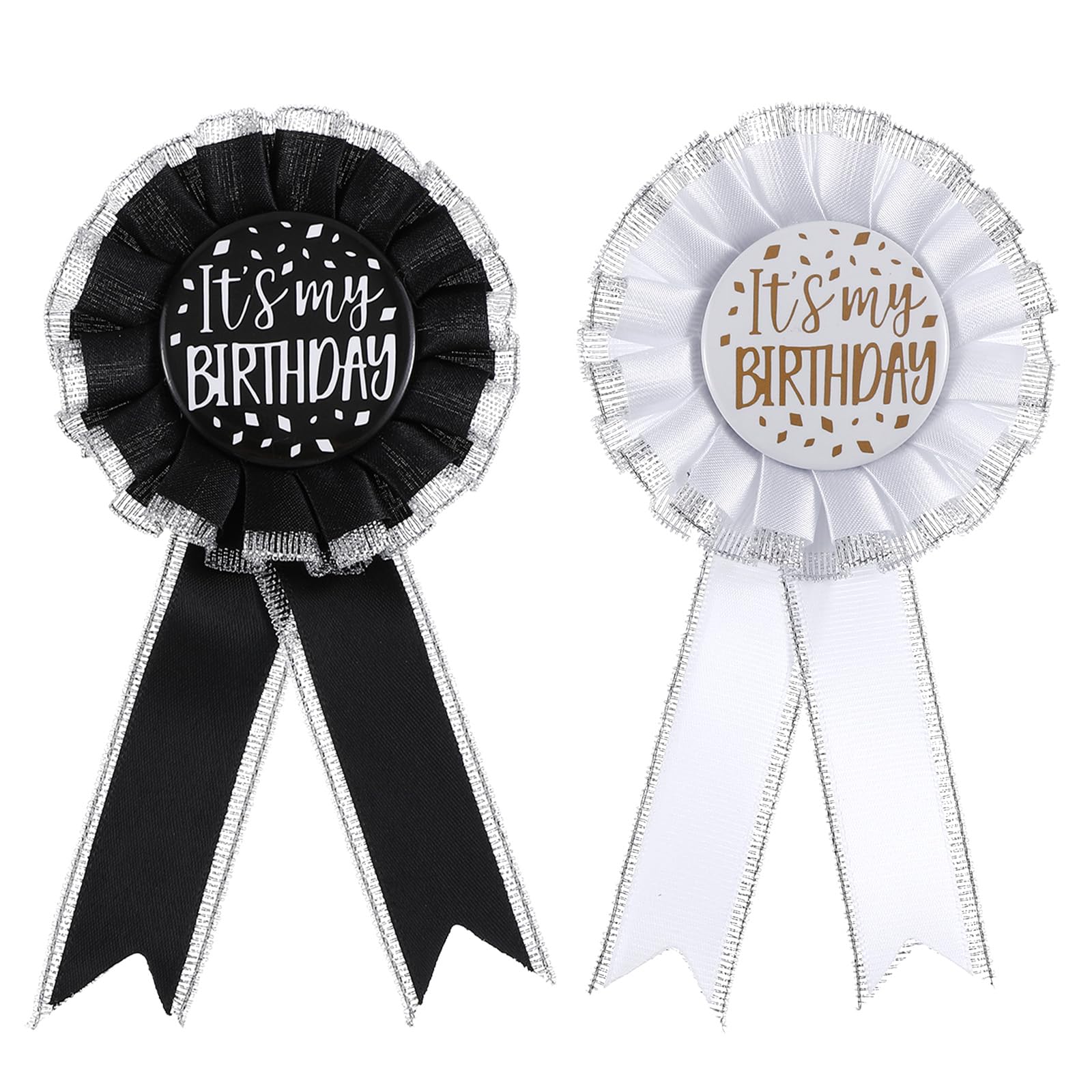 4 Pcs Happy Birthday Pin It's My Birthday Button Ribbon Pin Satin Fabric Happy Birthdays Button Apparel Pins Award Ribbon Badge Celebration Accessory for Women Men Party Decoration Gift Black White